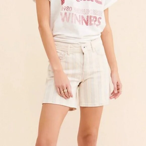 Anthropologie Pilcro Hi-Rise Striped Slim Denim Short 26 - Picture 2 of 11